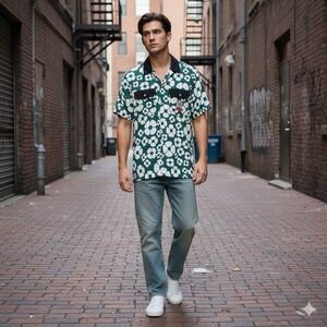 Carhartt Marni  Green and White XS Floral Button Down Shirt Unisex Streetwear